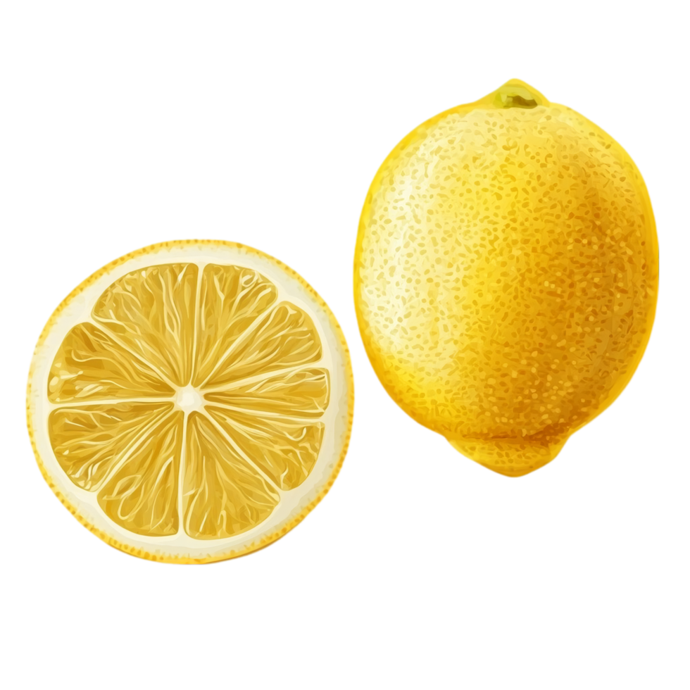 Fresh yellow lemons citrus fruit slice and whole lemon isolated on transparent background png