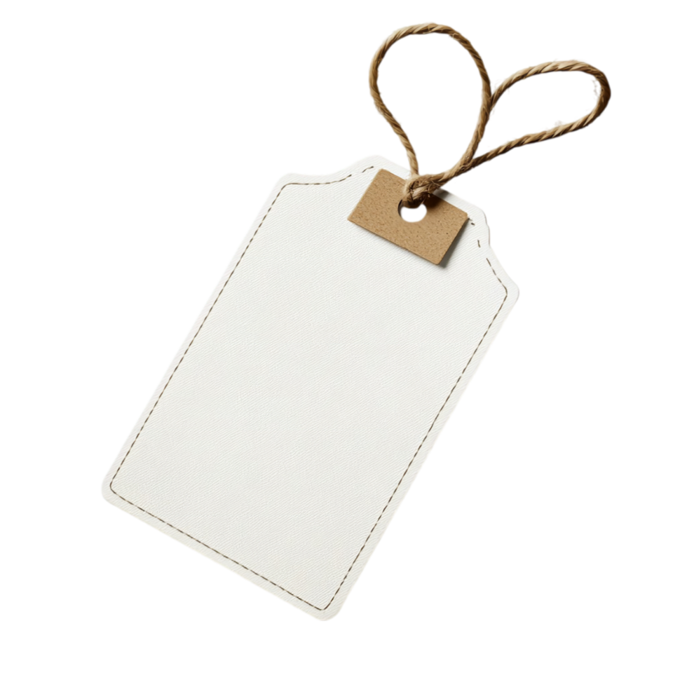 Blank white tag with string for product pricing mockup isolated on transparent background png