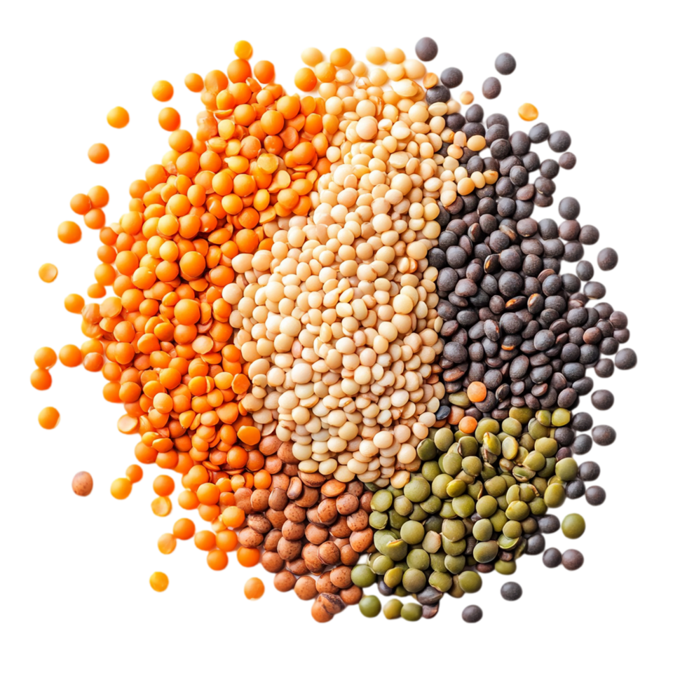 Assorted lentils nutritious legumes food ingredient diet isolated on transparent background png