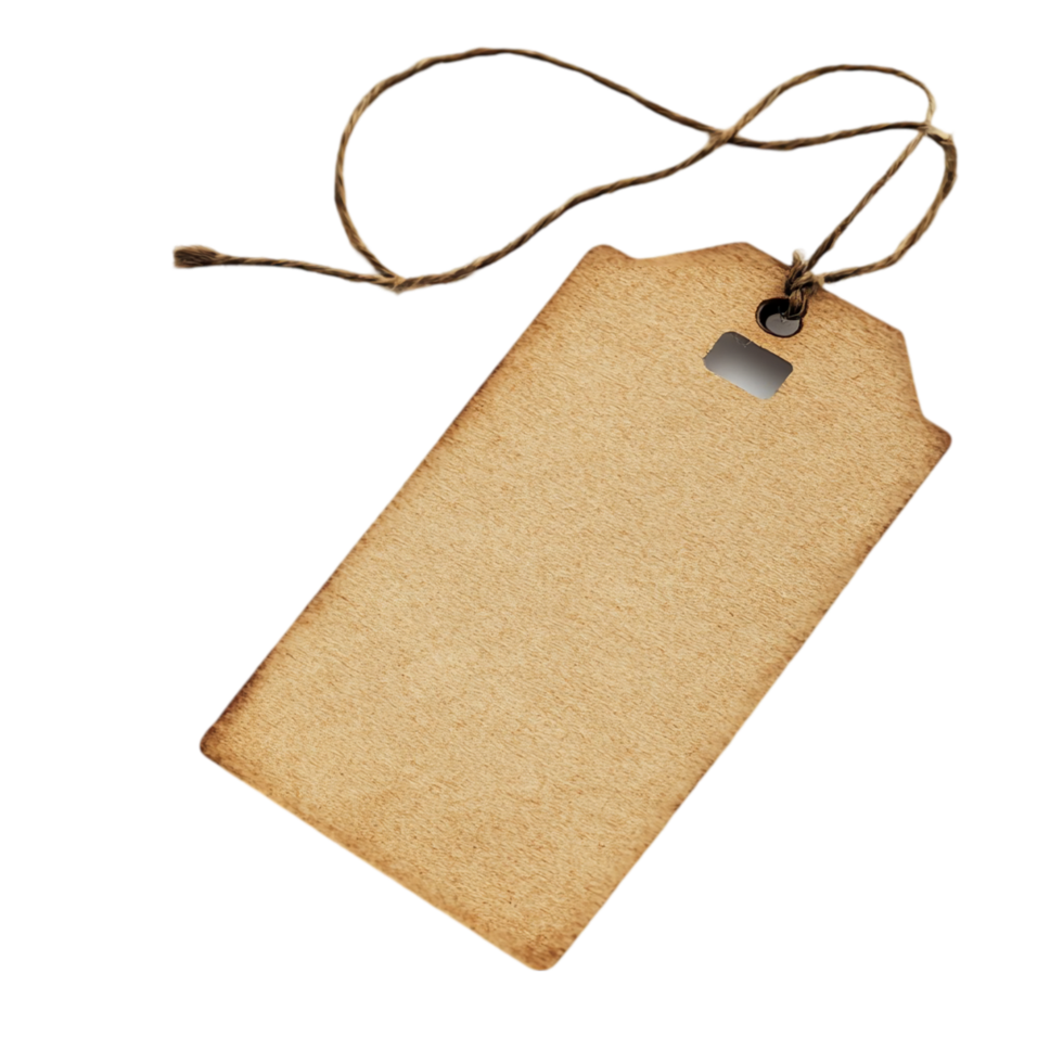 Blank kraft paper price tag with string for your design isolated on transparent background png