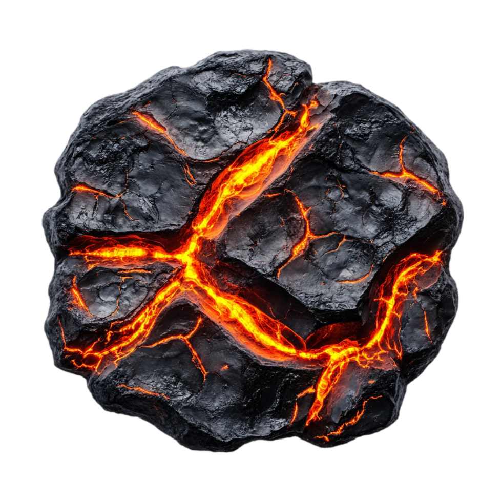 Molten rock sphere with glowing cracks geology concept isolated on transparent background png