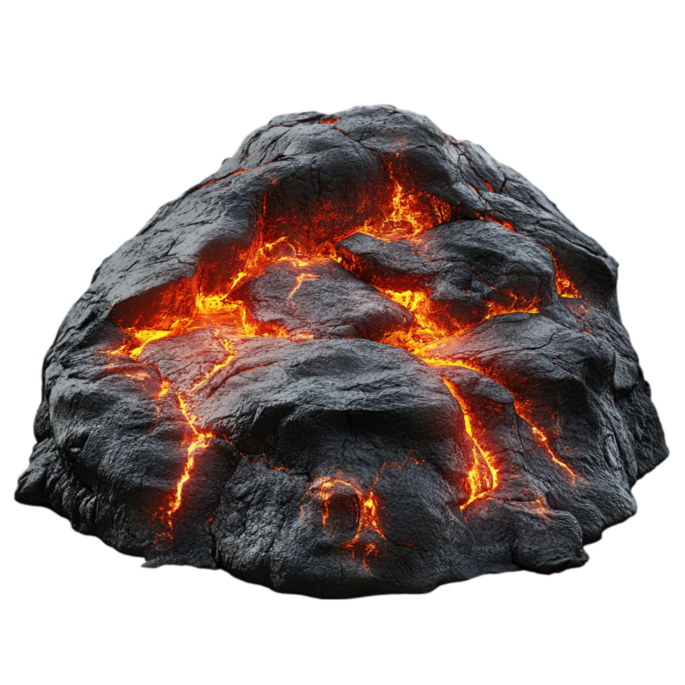 Volcanic rock lava flow geology hot molten magma texture isolated on transparent background png