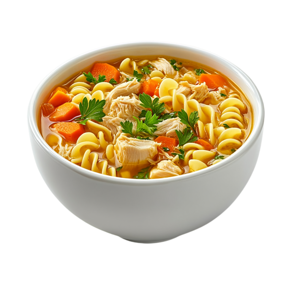Delicious bowl of noodle with chicken and carrot cuisine isolated on transparent background png