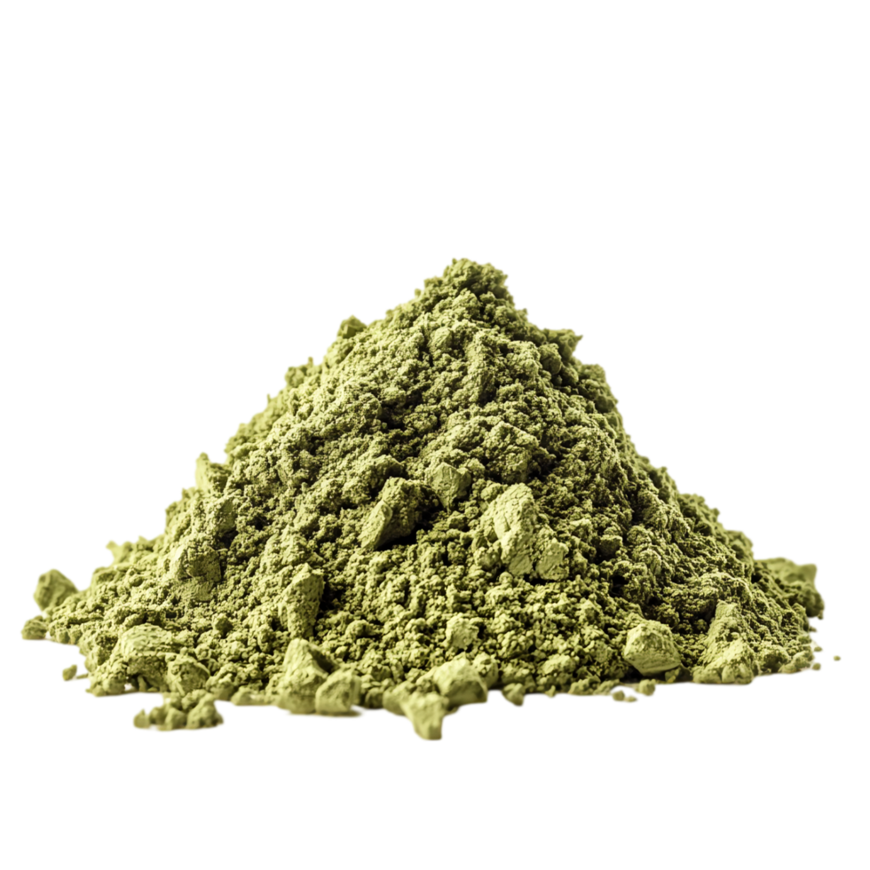 Pile of matcha powder culinary ingredient background isolated on transparent background png