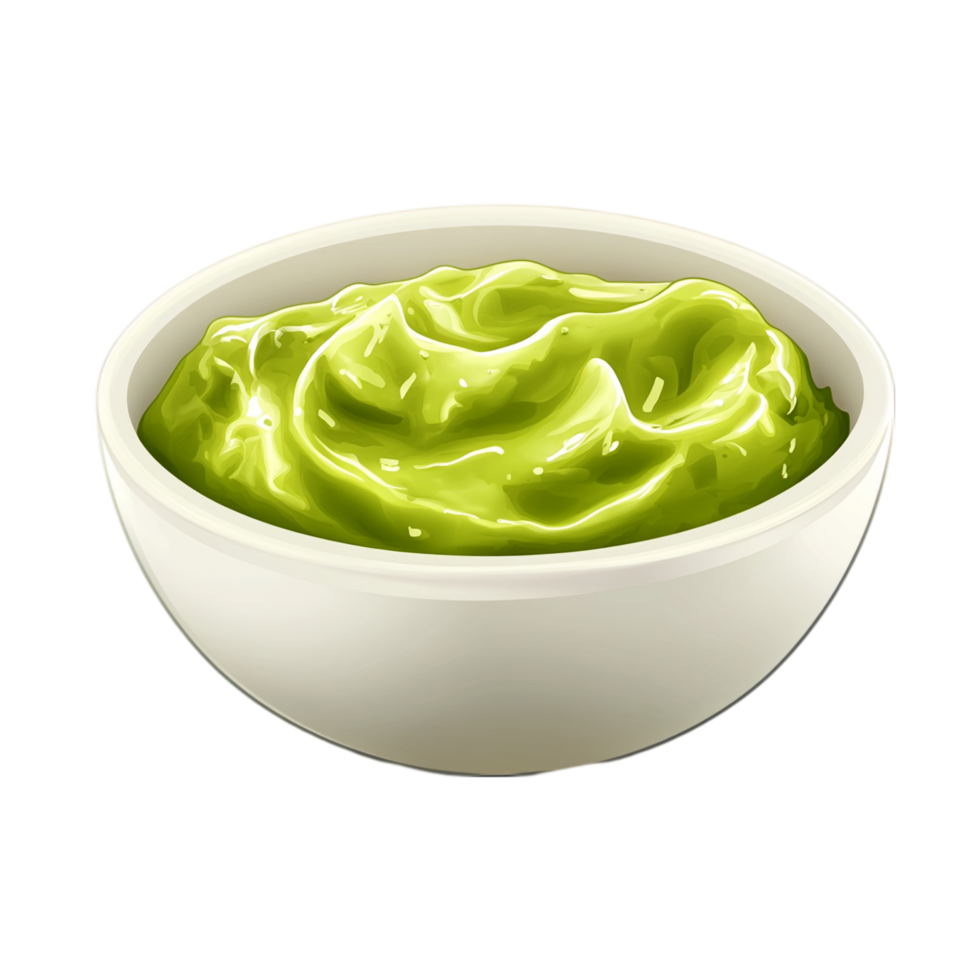 Delicious guacamole in a bowl for food presentation art isolated on transparent background png