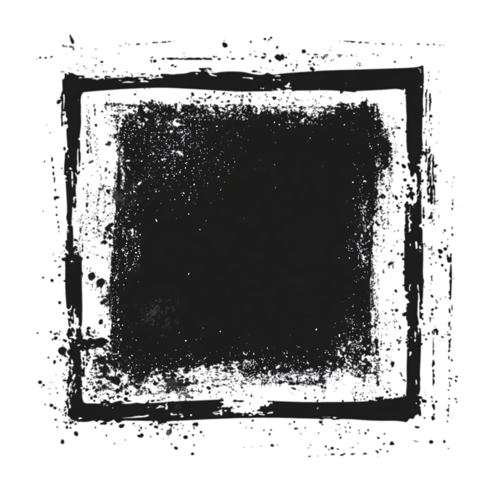 Grunge square frame artistic abstract design element isolated on transparent background png