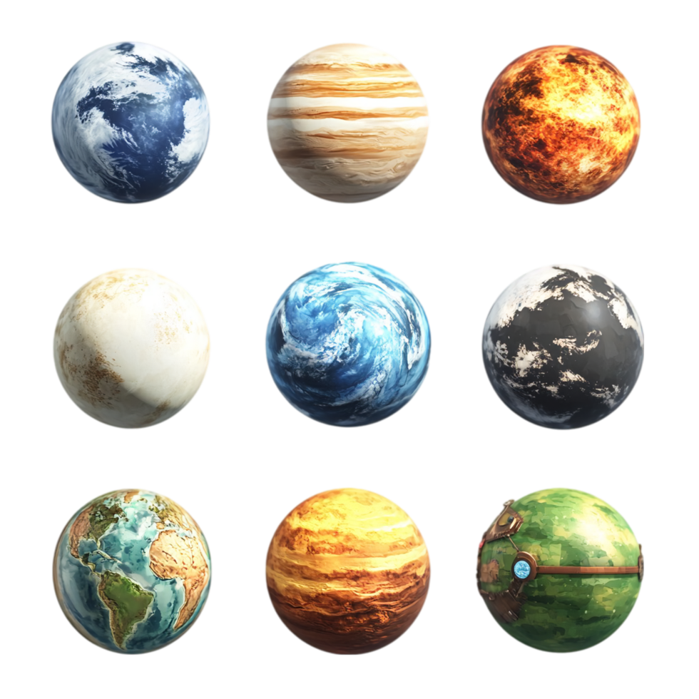 Collection of planets celestial bodies space exploration isolated on transparent background png