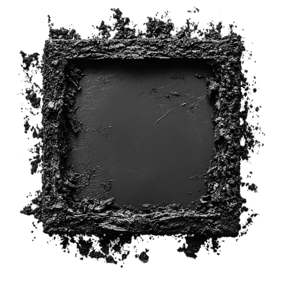 Charcoal powder texture square frame cosmetic pigment isolated on transparent background png