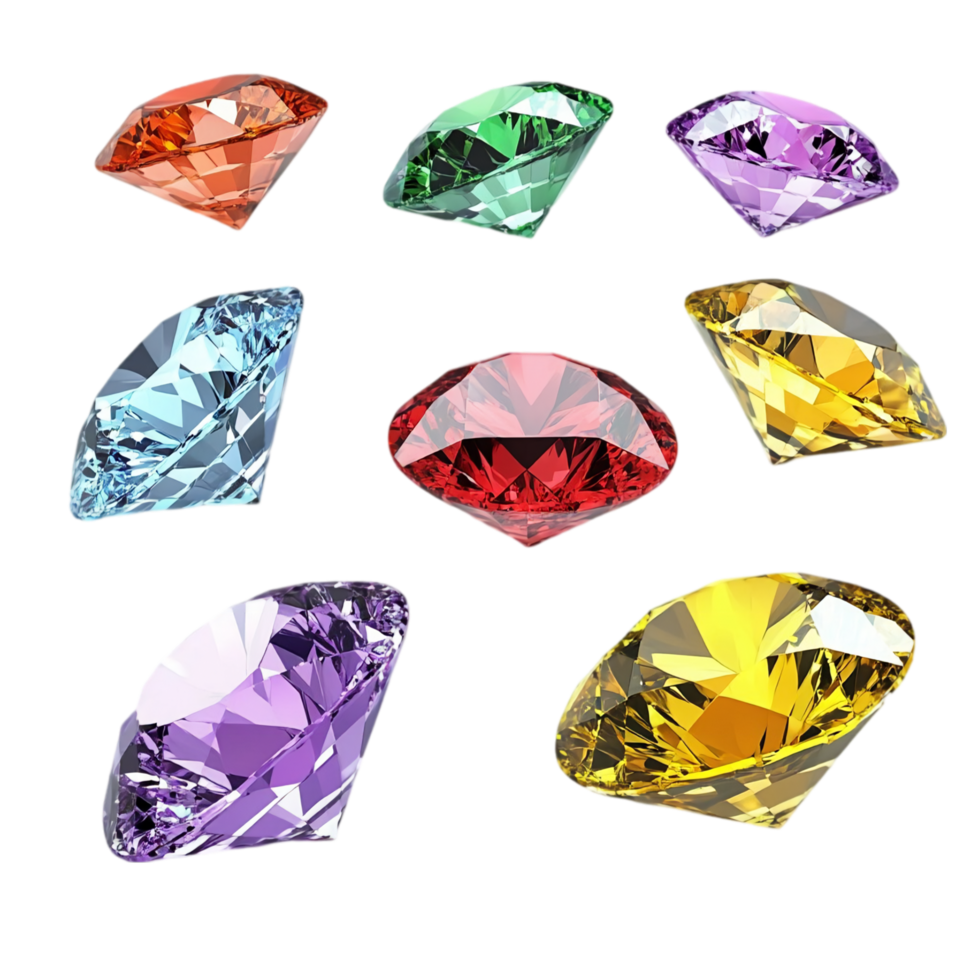 Colorful gems diamonds precious stones jewelry design isolated on transparent background png