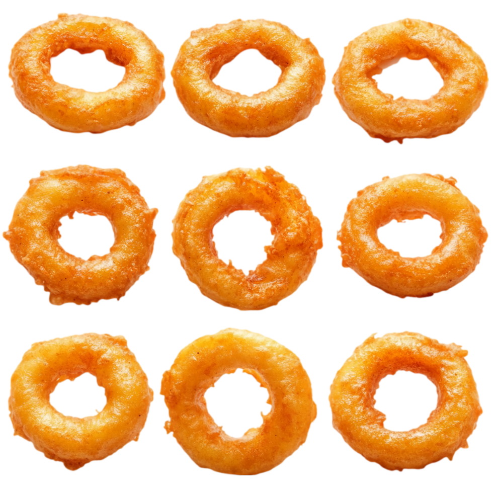 Delicious glazed donuts arranged in a tasty grid pattern isolated on transparent background png