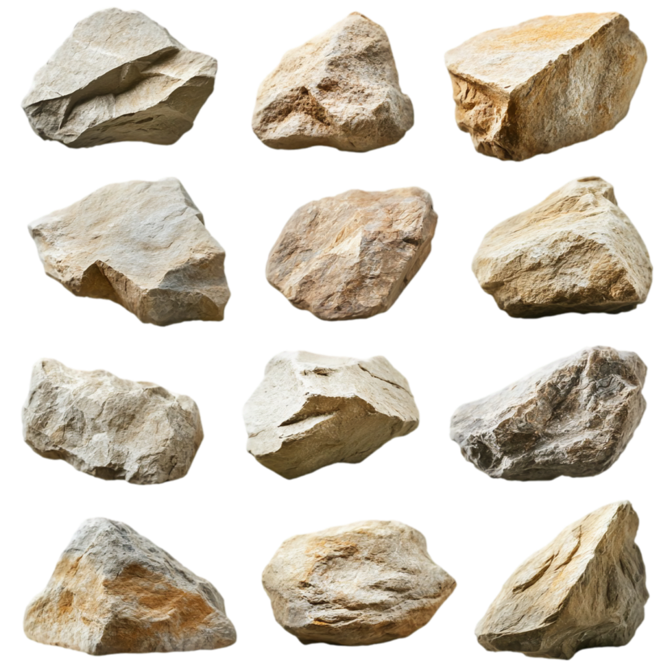 Collection of beige rocks minerals geological specimens isolated on transparent background png