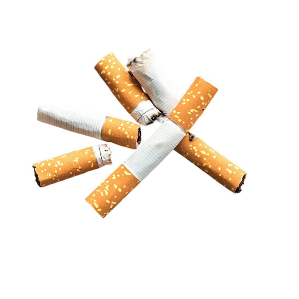 Pile of cigarette butts quit smoking addiction concept isolated on transparent background png