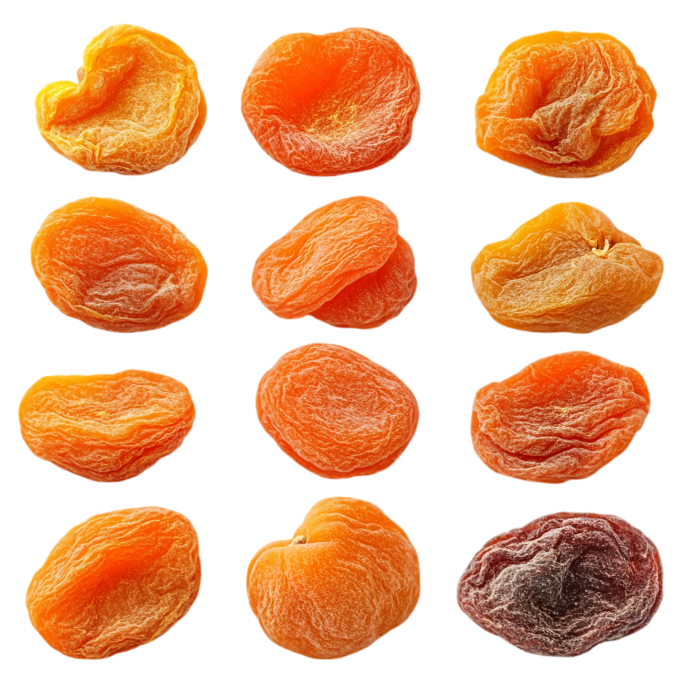 Dried apricots fruit arrangement for healthy eating diet isolated on transparent background png