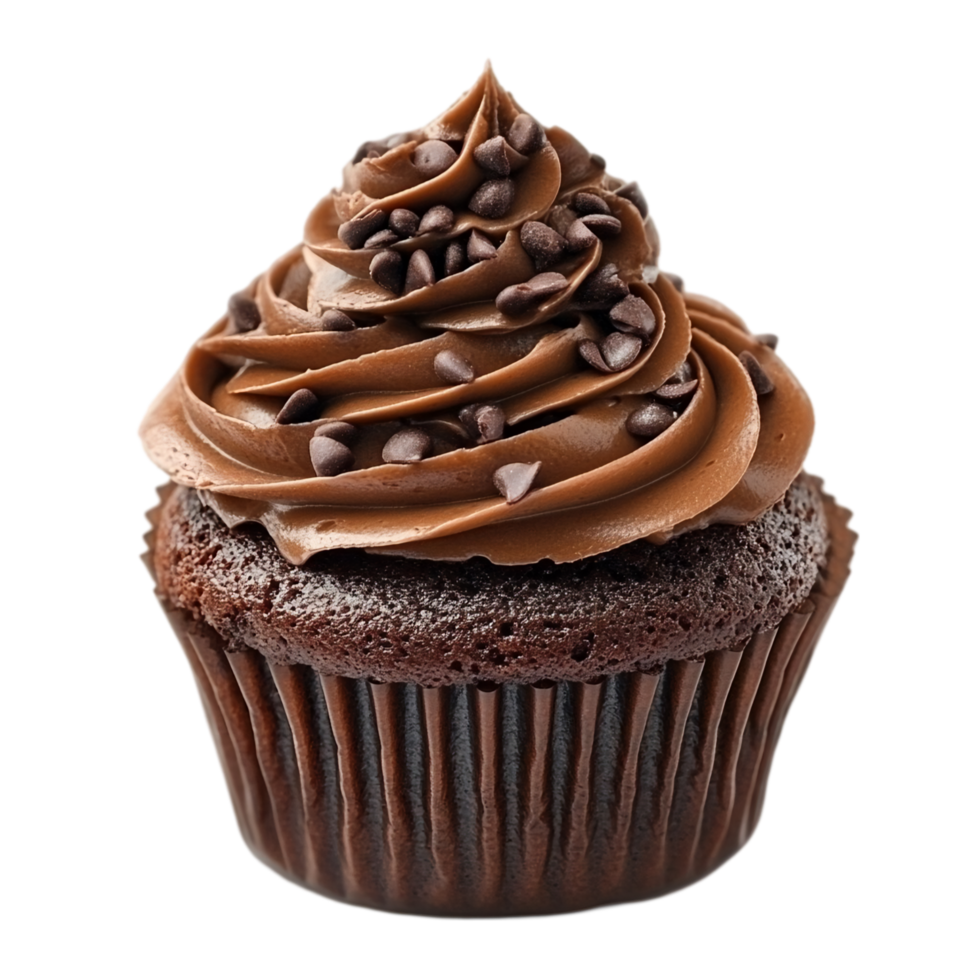 Delicious chocolate cupcake with frosting and chips treat isolated on transparent background png