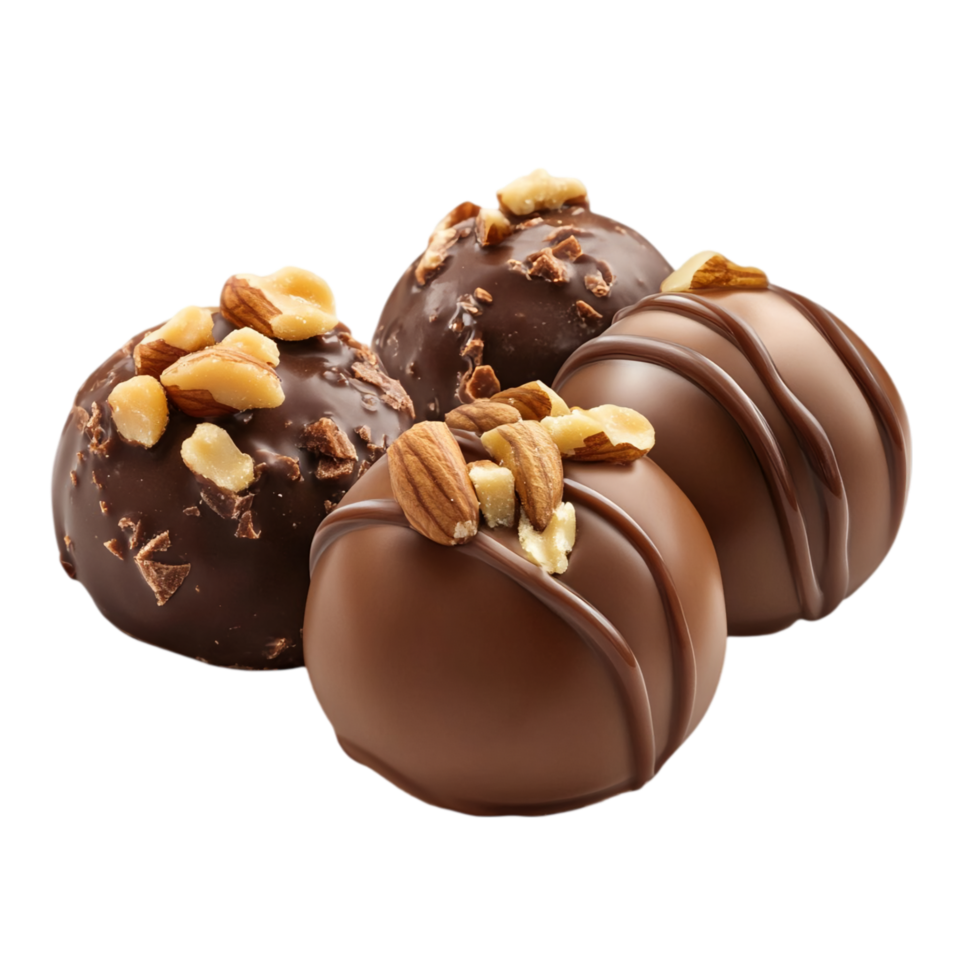Tasty chocolate truffles with nuts dessert confectionery isolated on transparent background png