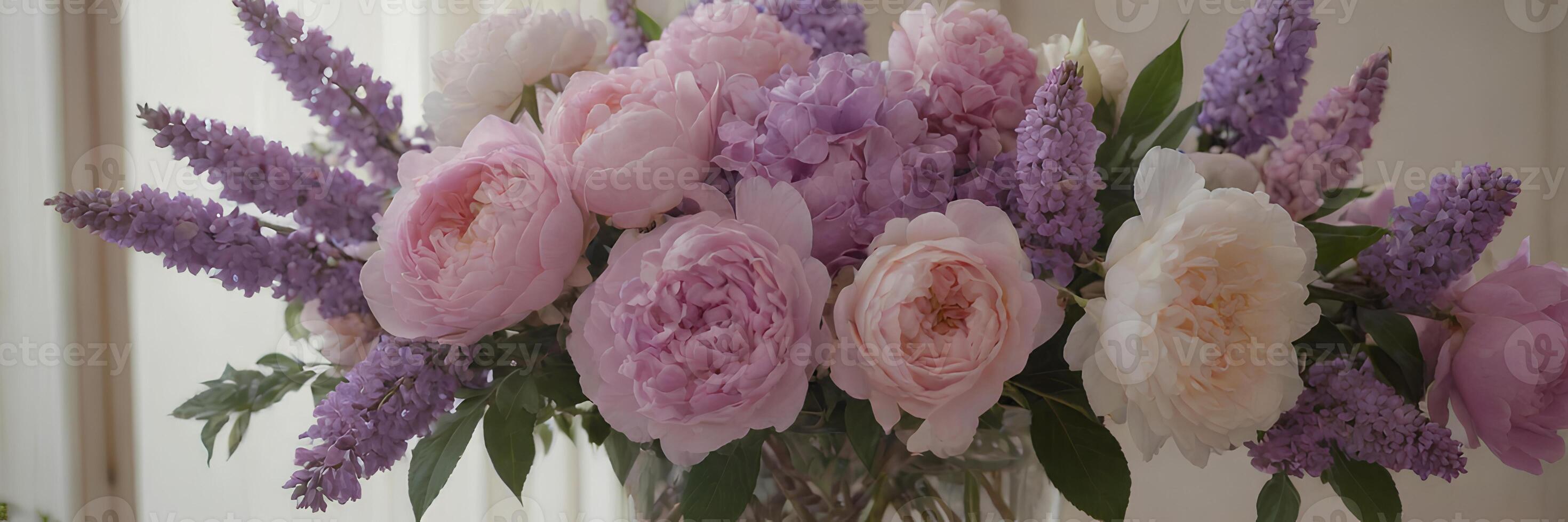 A vase filled with pink and white flowers photo
