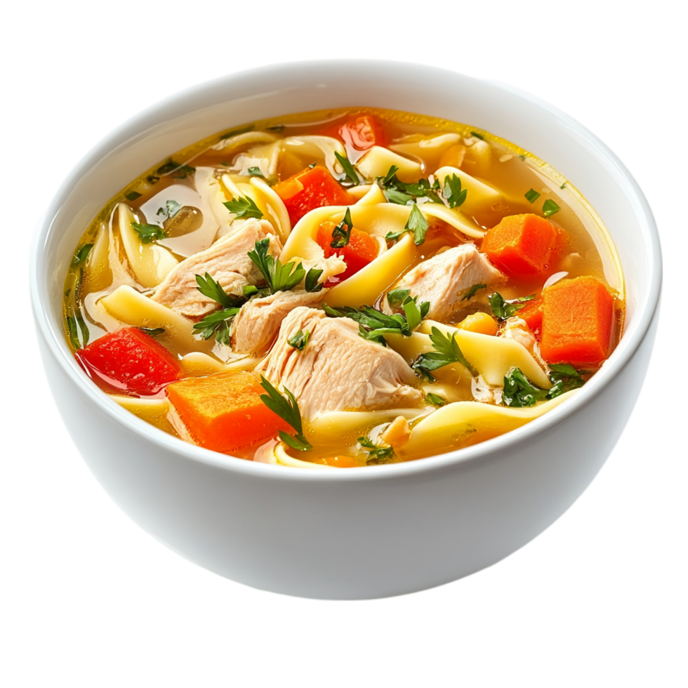 Delicious chicken noodle soup bowl food meal cuisine isolated on transparent background png