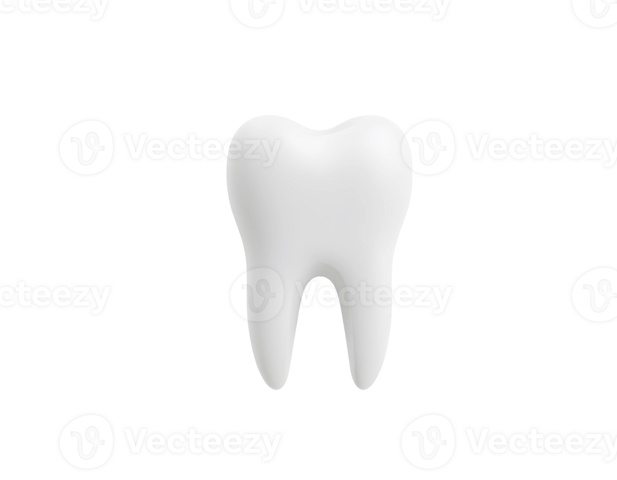 Isolated realistic 3D rendered white tooth with transparent background. png