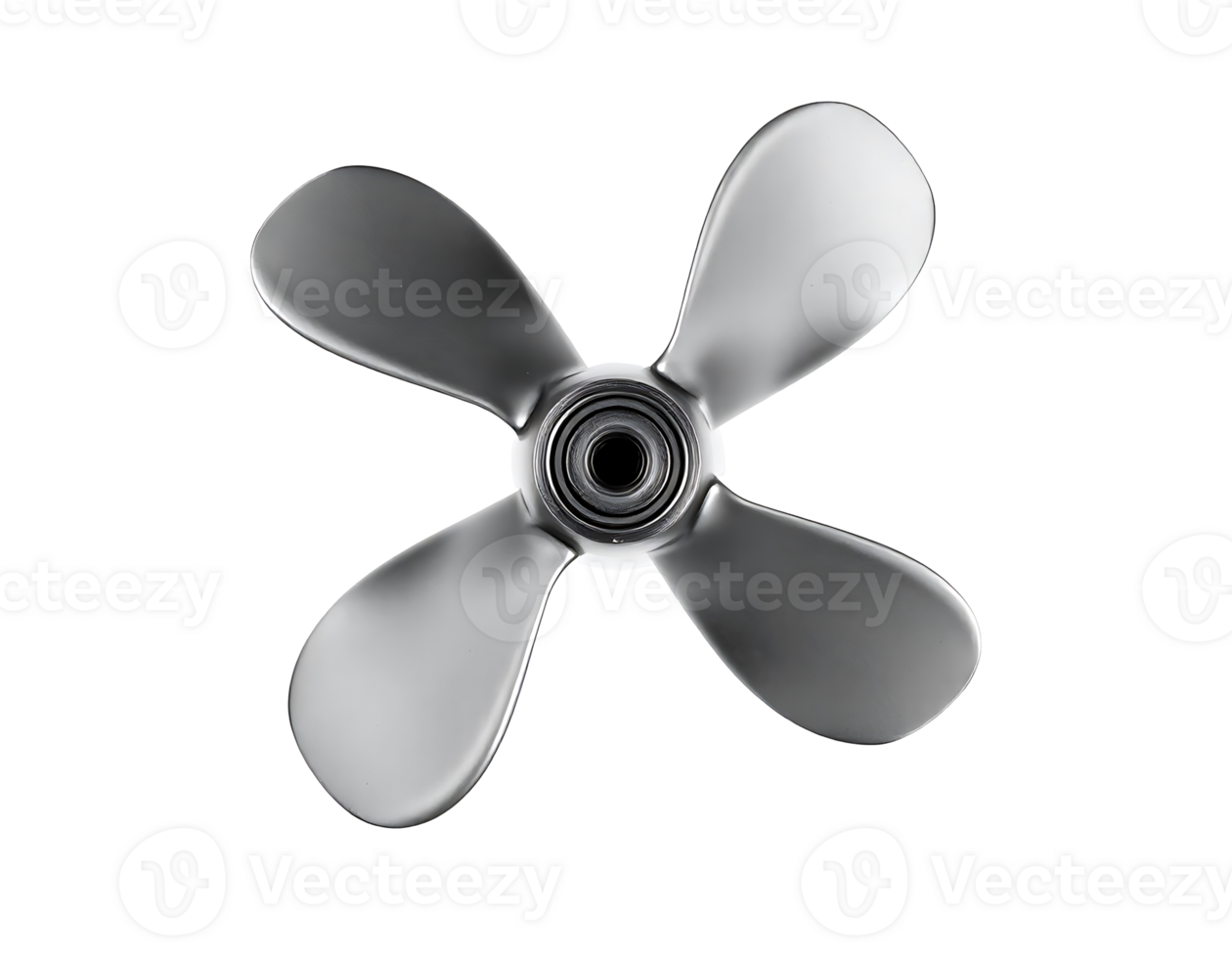 Silver propeller with four blades isolated on transparent background. png