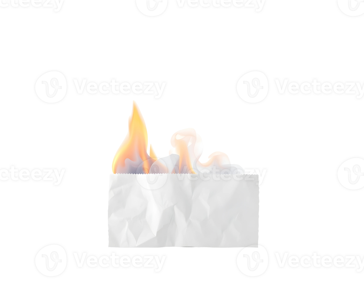 Burning white crumpled paper with fire png