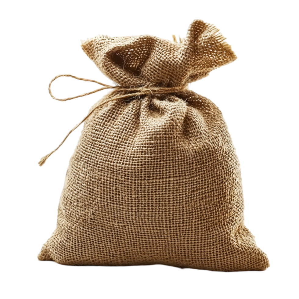 Sackcloth bag burlap textile canvas material container isolated on transparent background png