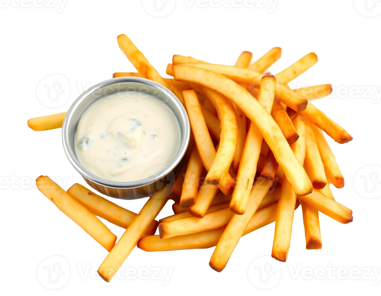 French fries with a creamy dipping sauce png