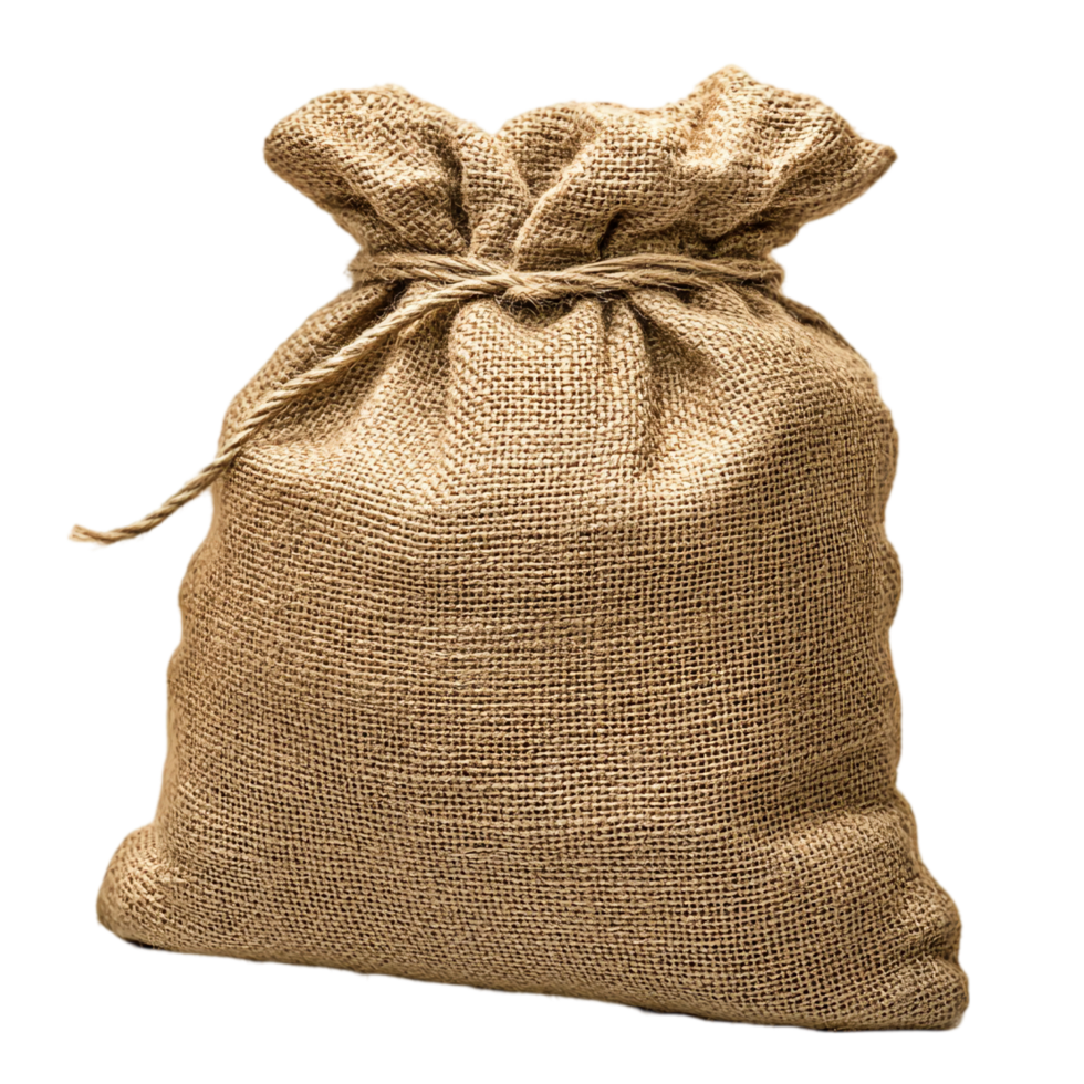 Sackcloth burlap bag container jute material texture isolated on transparent background png