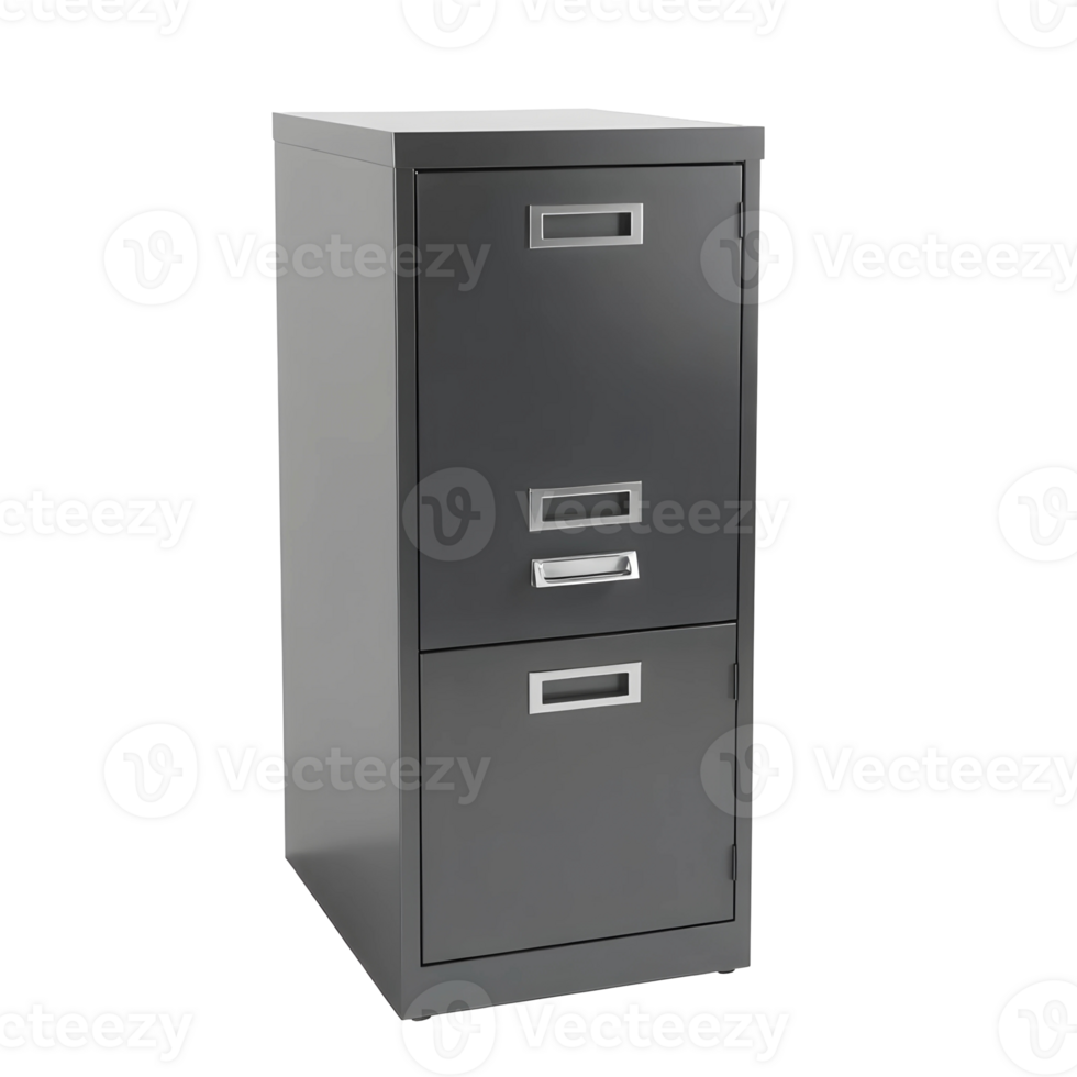 Grey Filing Cabinet with Multiple Drawers for Office Storage png
