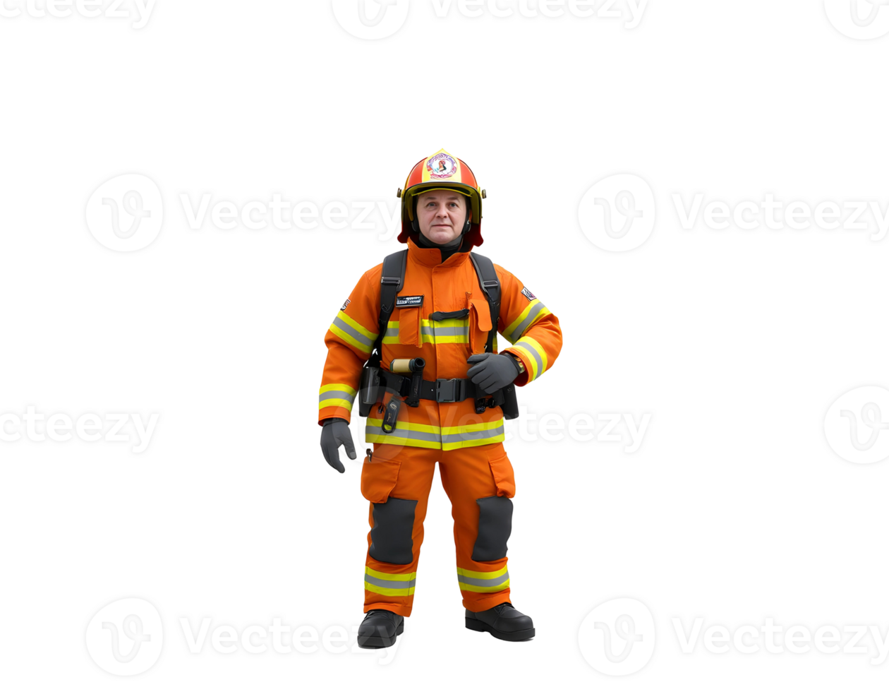 Firefighter in full gear standing ready for action png