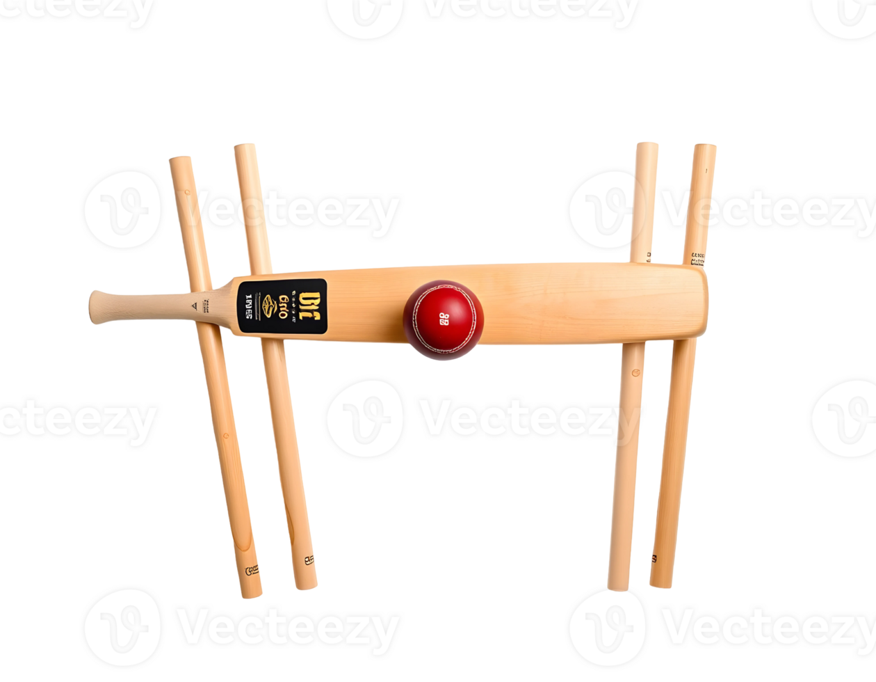 Cricket bat, ball, and wickets setup for a match png