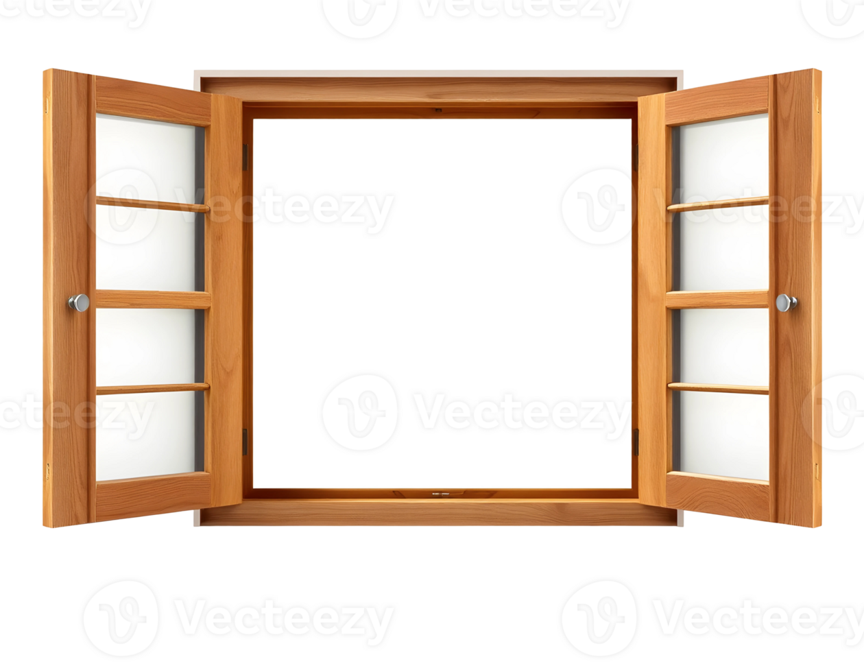 Open Wooden Window with Glass Panels png