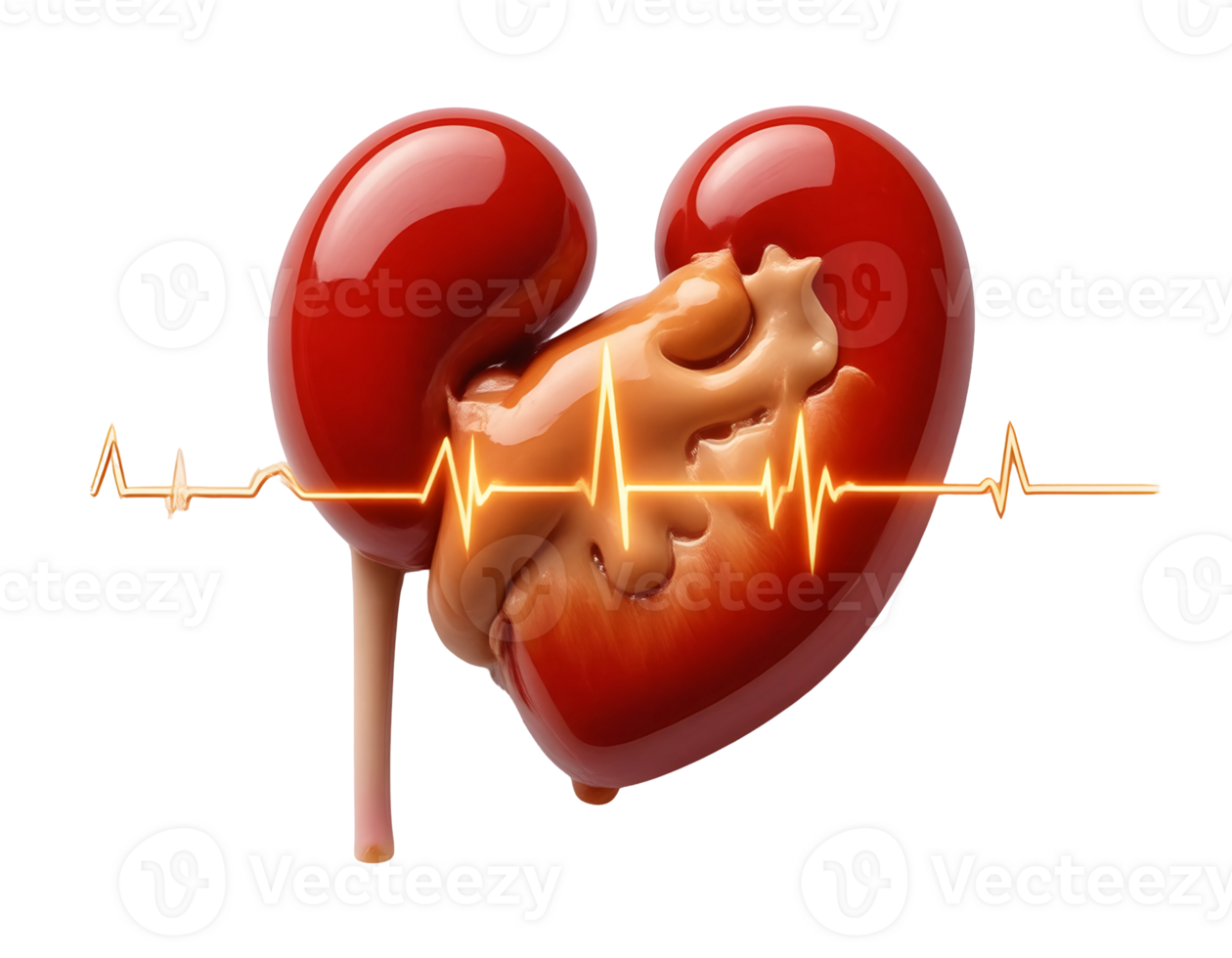 Heart and kidney illustration with ECG line, healthcare concept png
