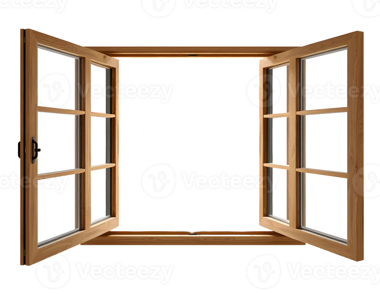 An open wooden window with transparent background png