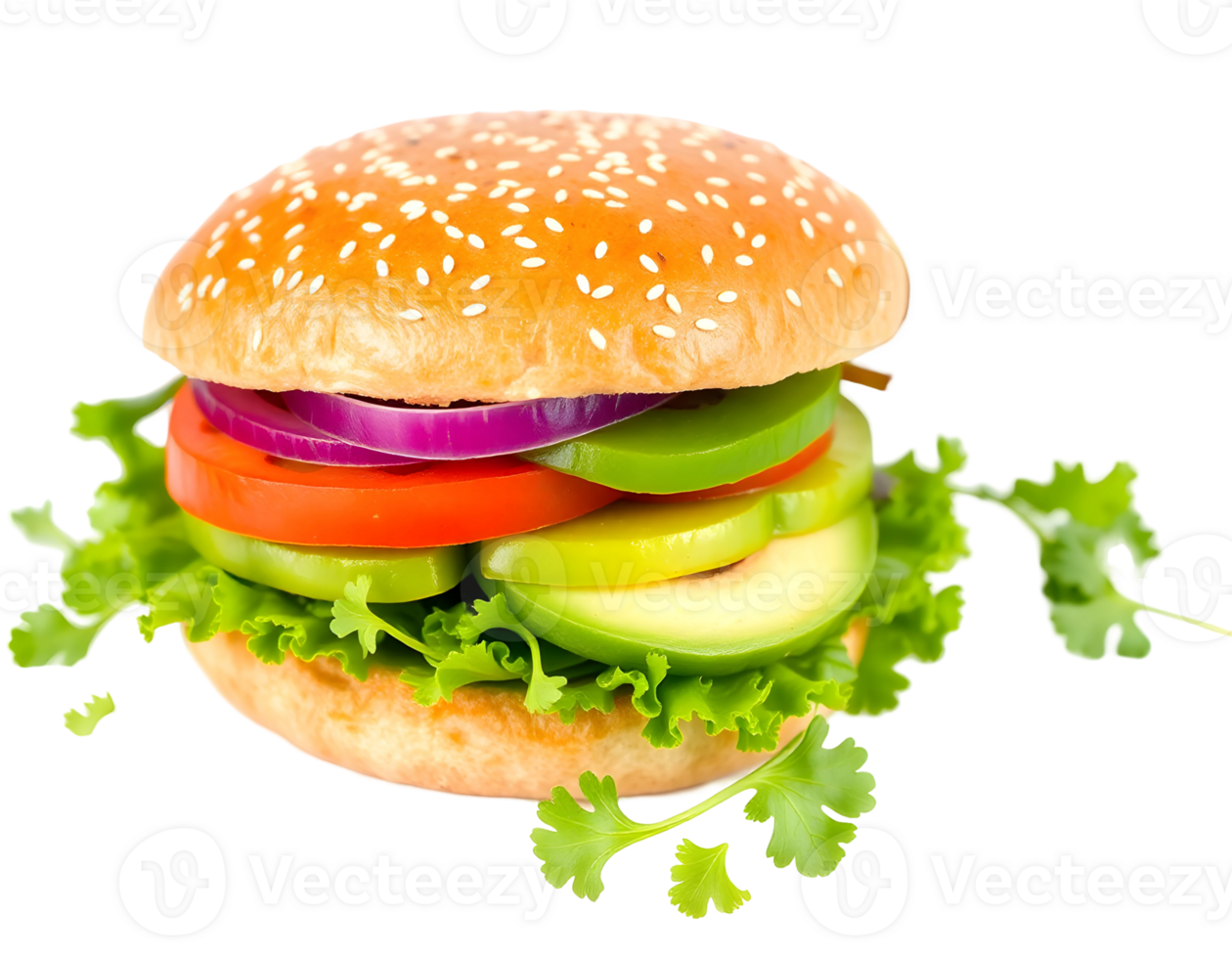 Delicious and Healthy Vegetarian Burger with Avocado and Tomato png