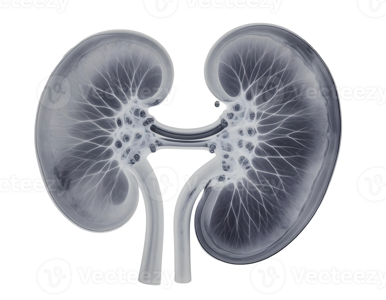 X-ray image of human kidneys, highlighting the renal system and anatomy for medical study png
