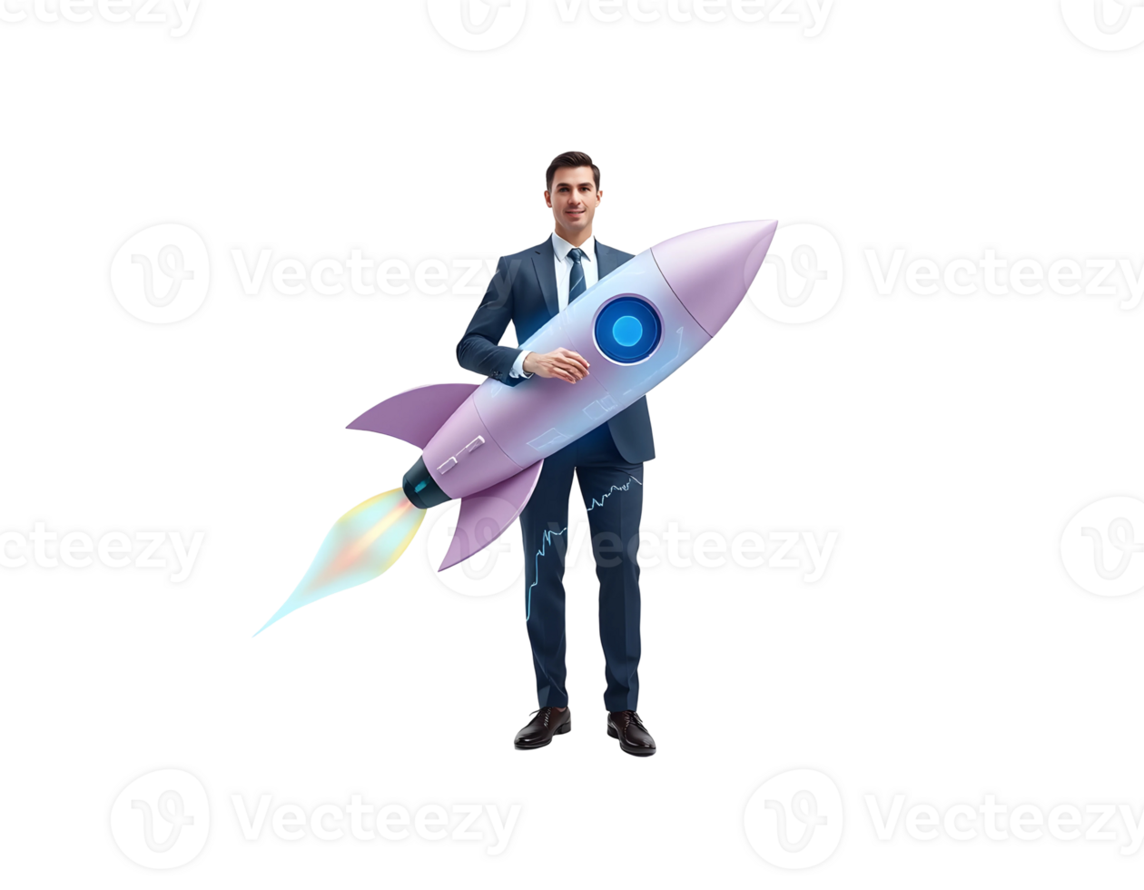 Businessman with a Rocket Symbolizing Business Growth and Success png