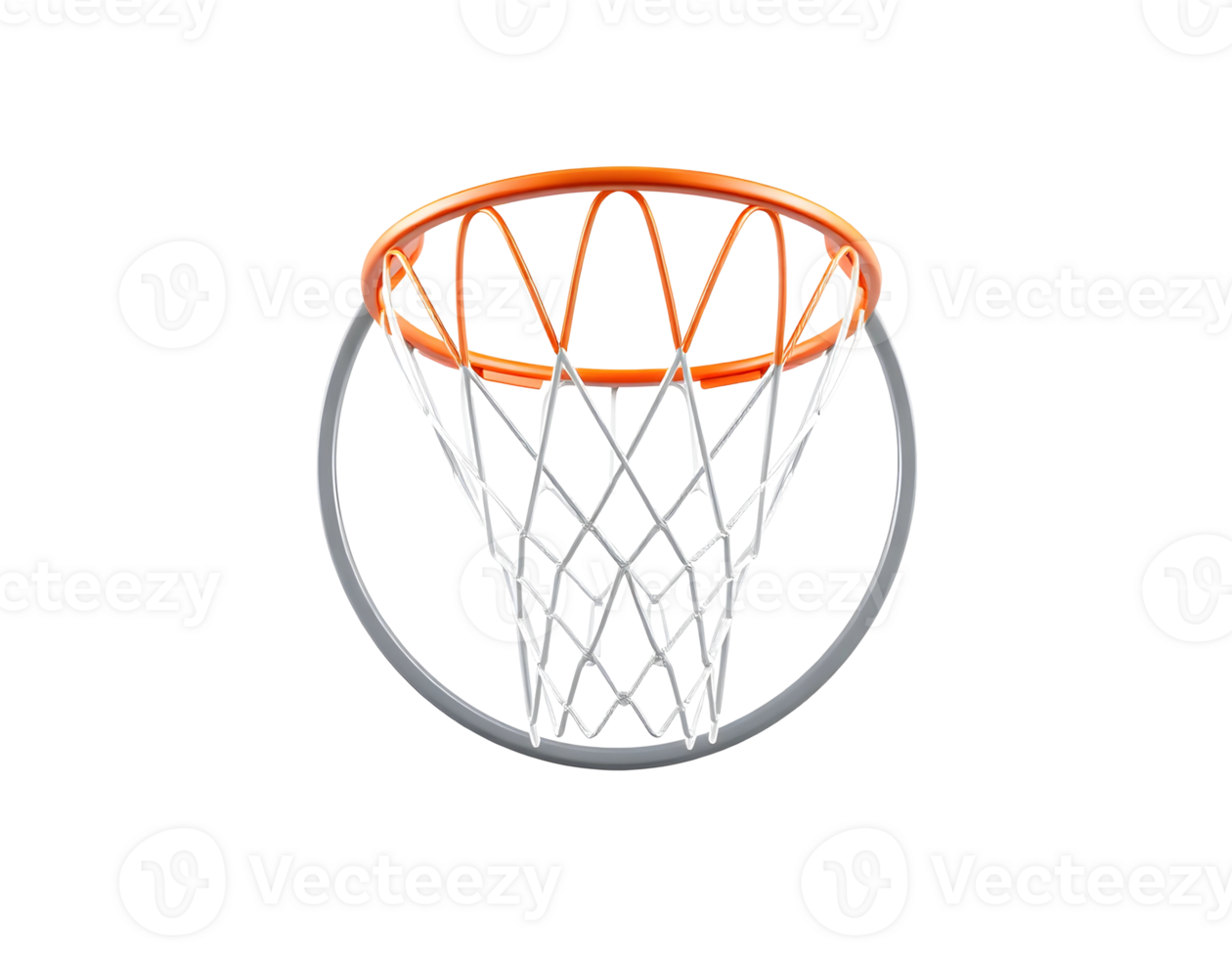 Close-up of a basketball hoop with orange rim and white net png