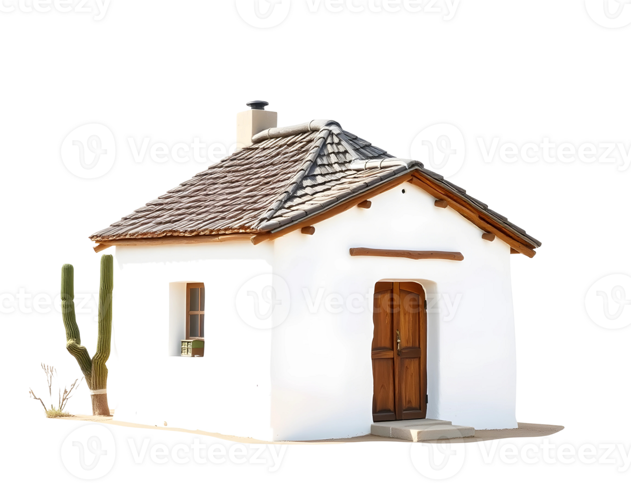 Adobe house with a cactus in a desert landscape png