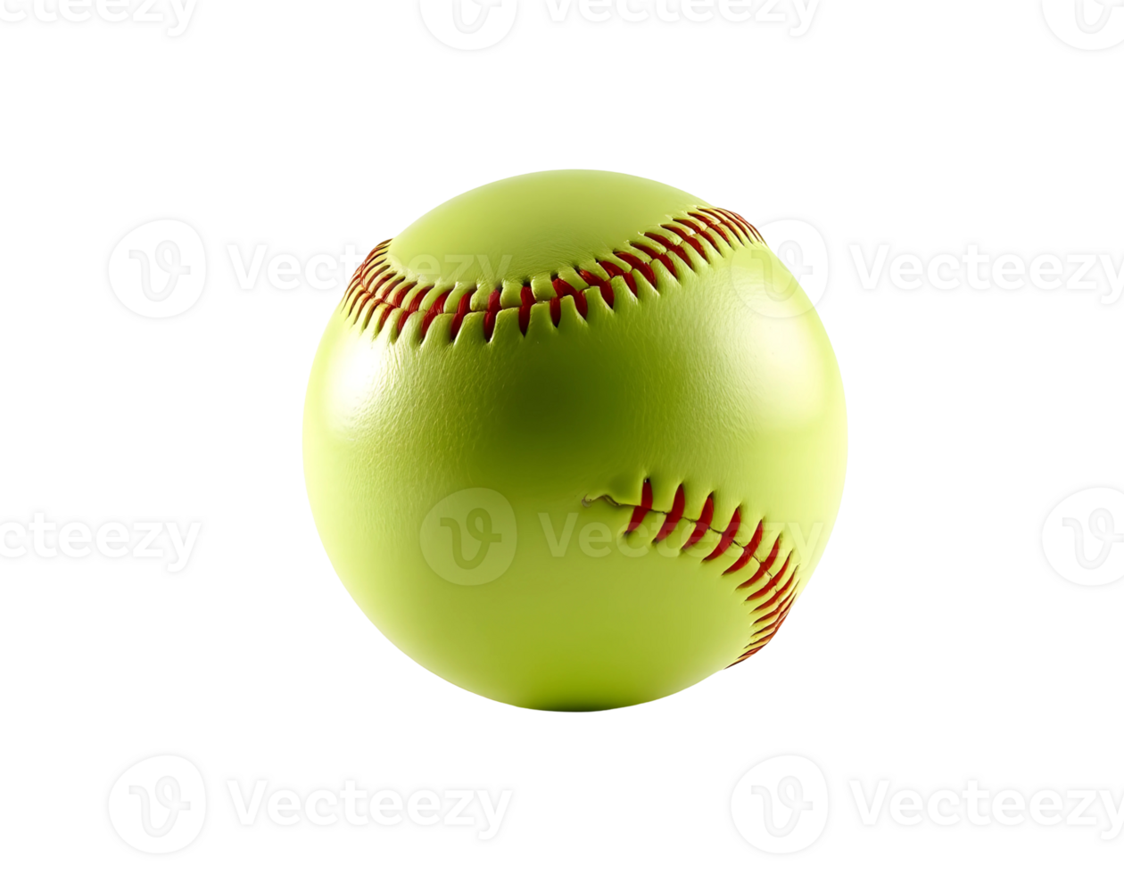 Close-up of a yellow softball with detailed stitching on a transparent background. png