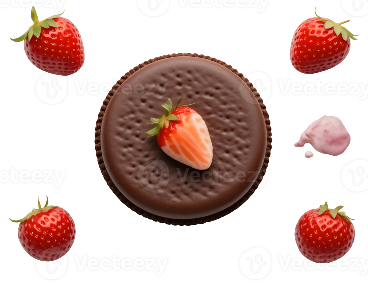 Chocolate cookie with fresh strawberries and cream png