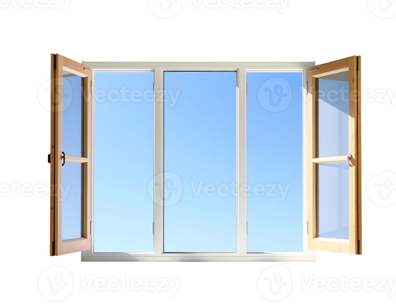 Open window with a beautiful view of the blue sky png