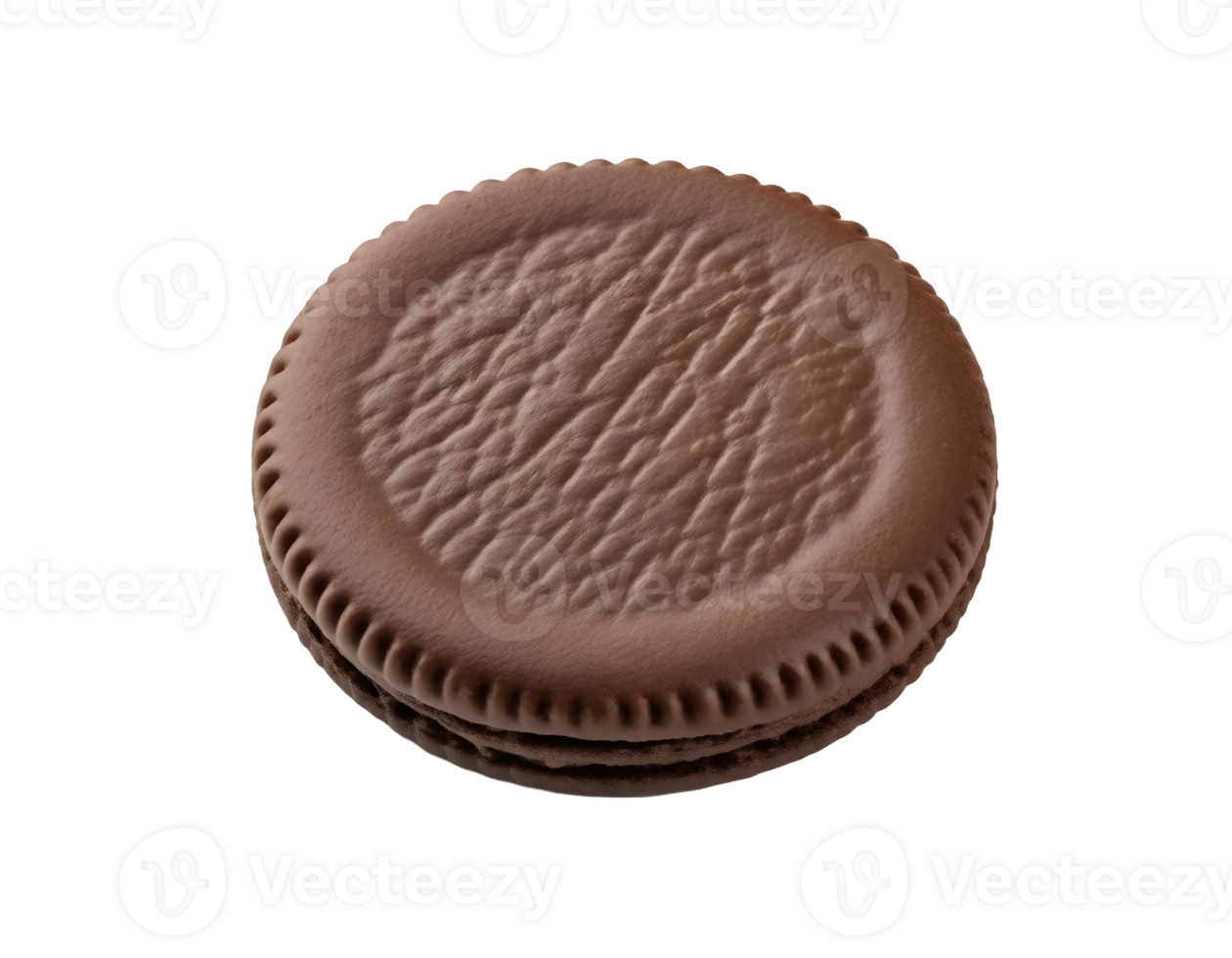 Close-up of a delicious, round chocolate sandwich cookie isolated on transparent background png
