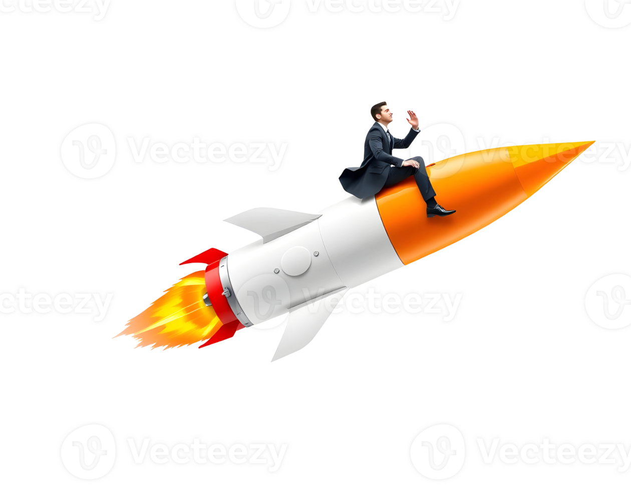 Business Leader Flying on a Rocket Achieving Success and Growth png