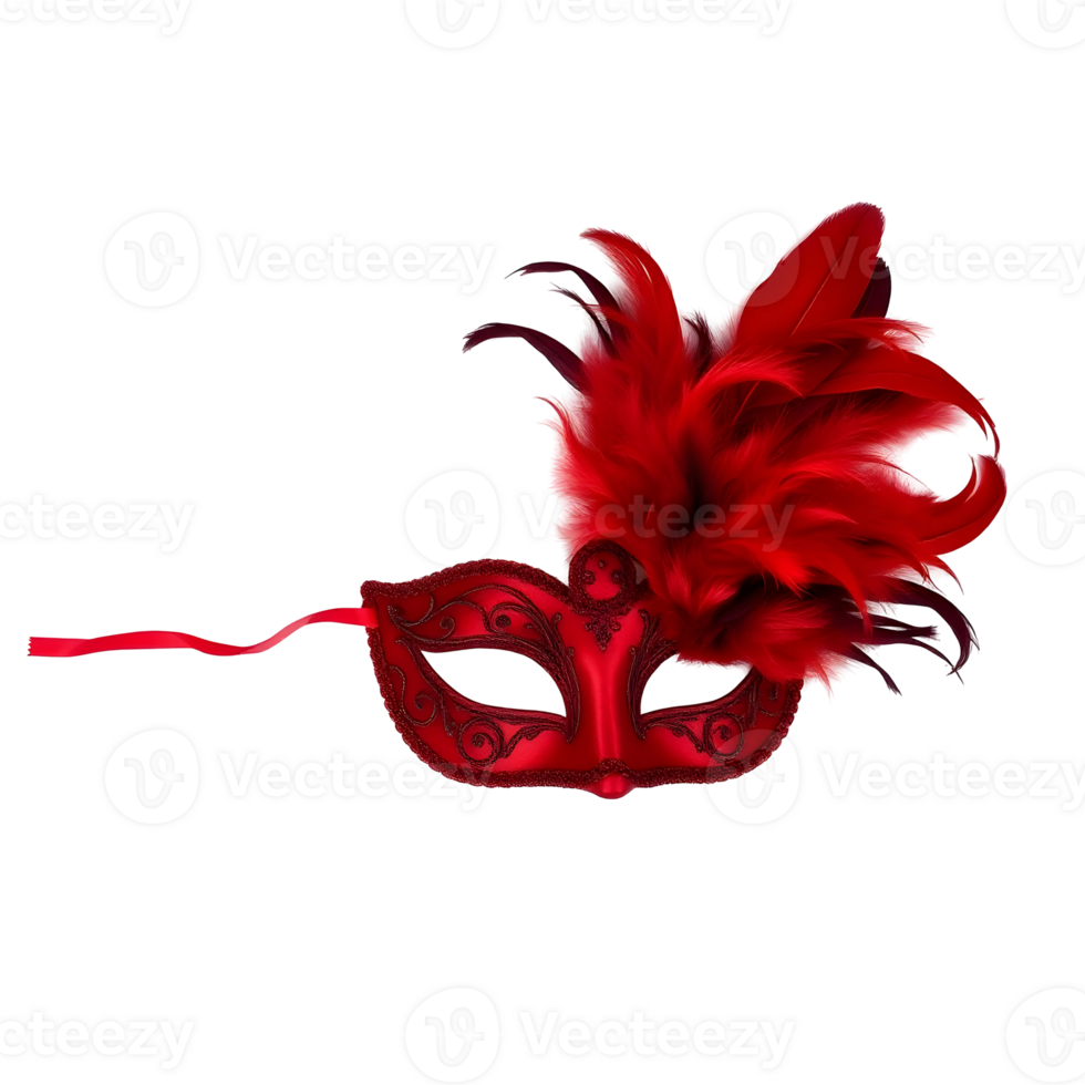 Red Venetian Masquerade Mask with Feathers png