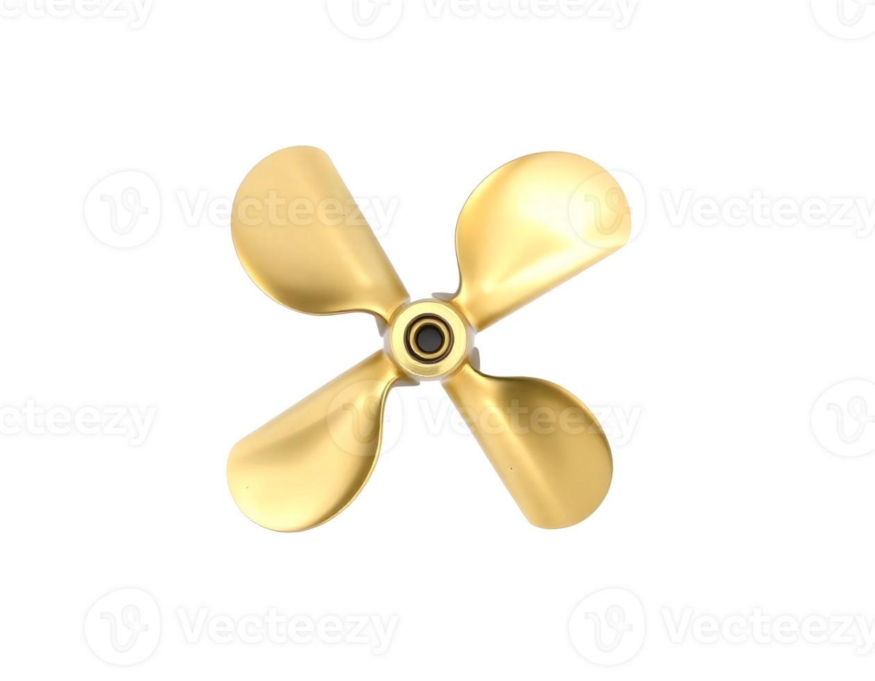 Golden boat propeller with four blades png
