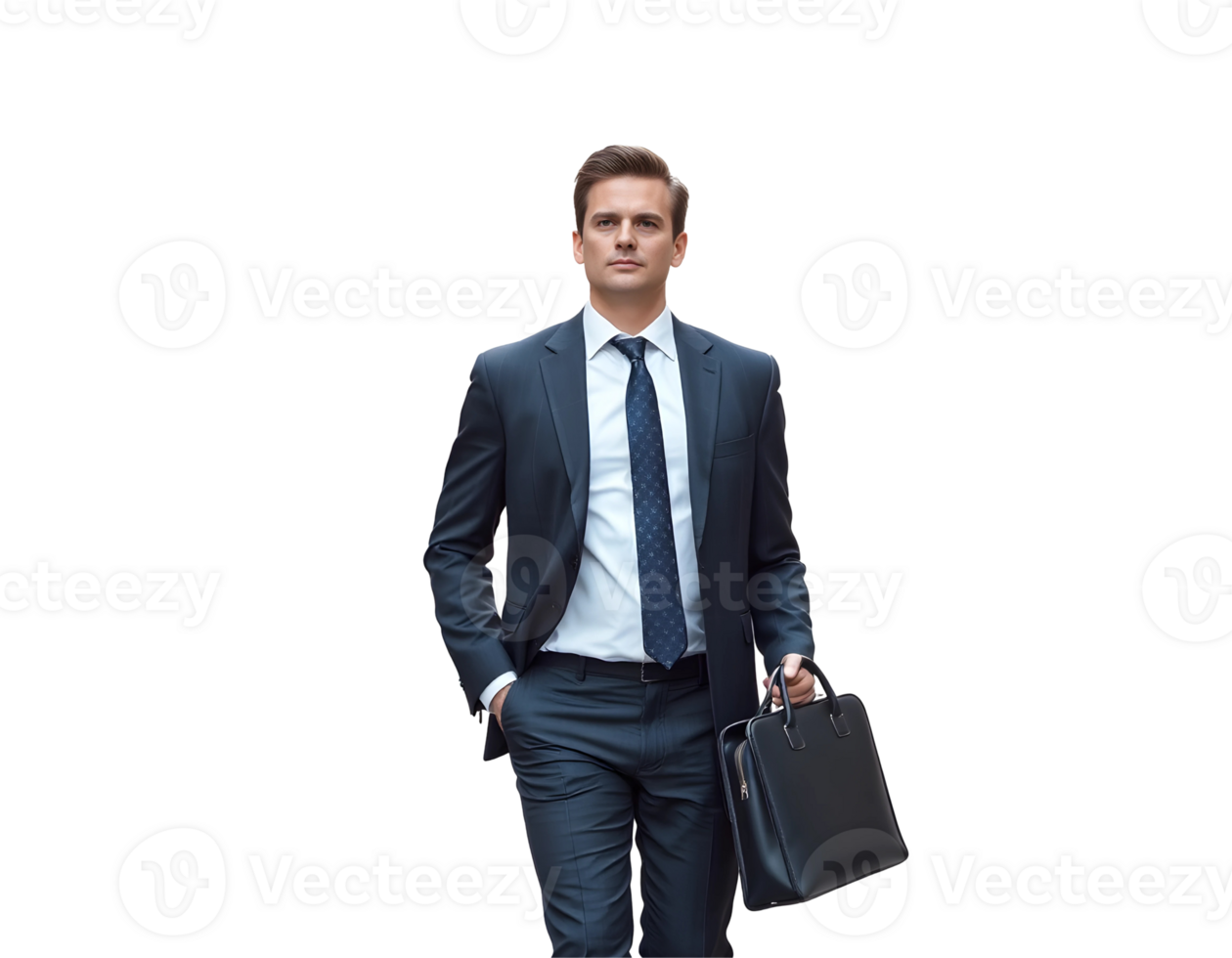 Successful businessman in a suit walking confidently with a briefcase png