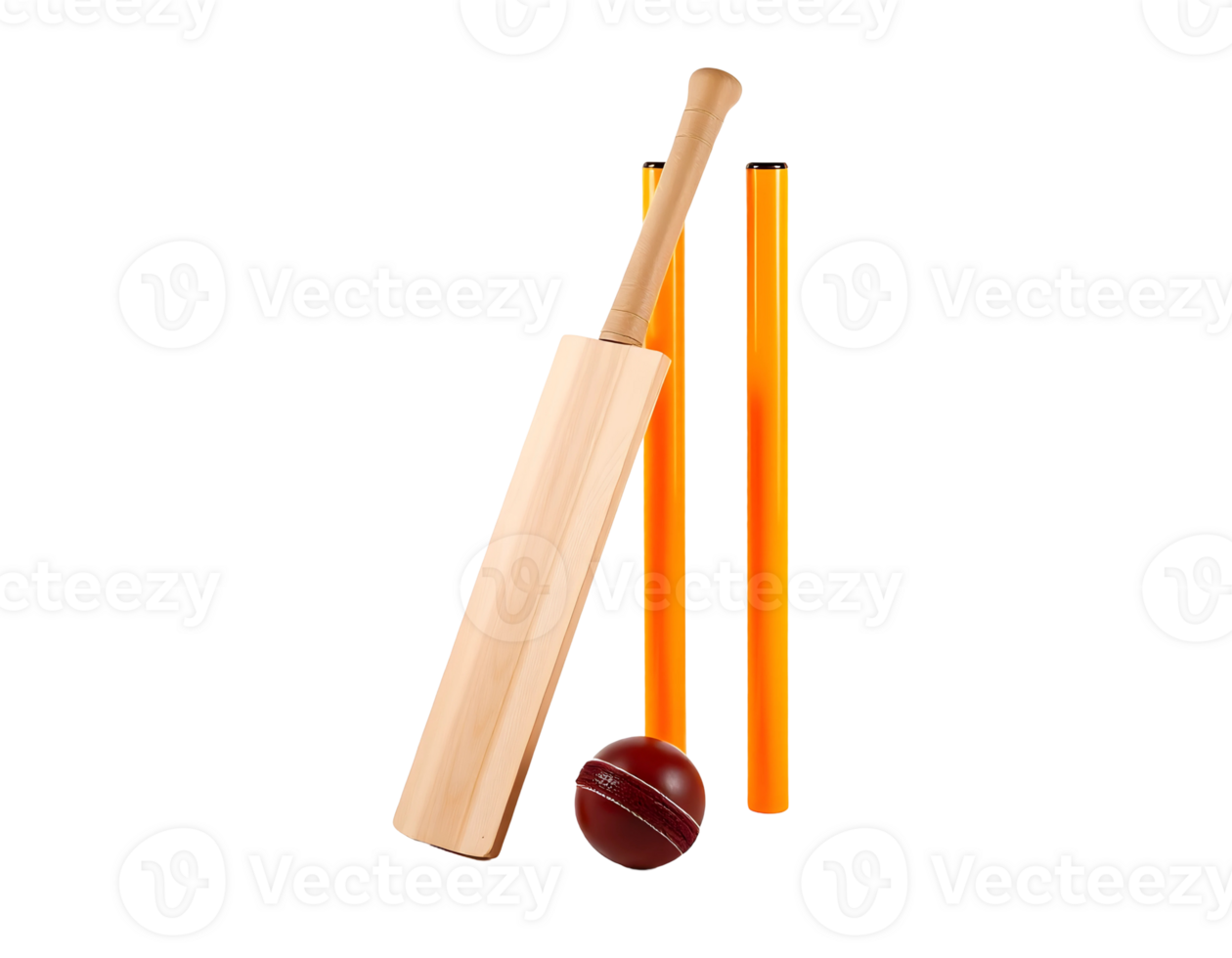 Cricket equipment bat ball and wickets png