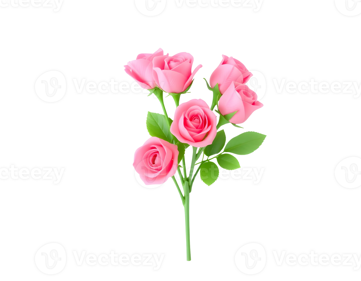 Beautiful bouquet of pink roses with green leaves png