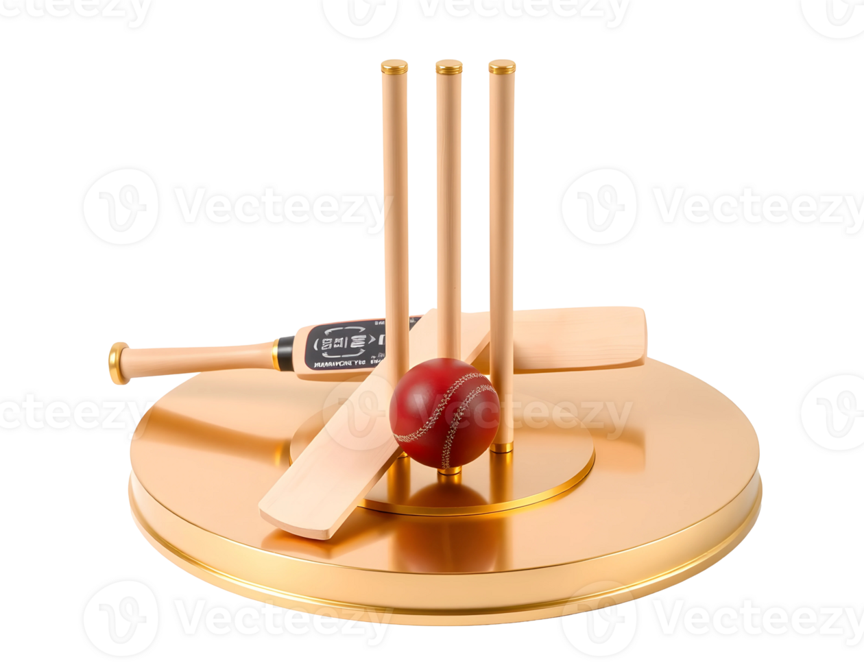 Cricket set with gold base and wooden elements png