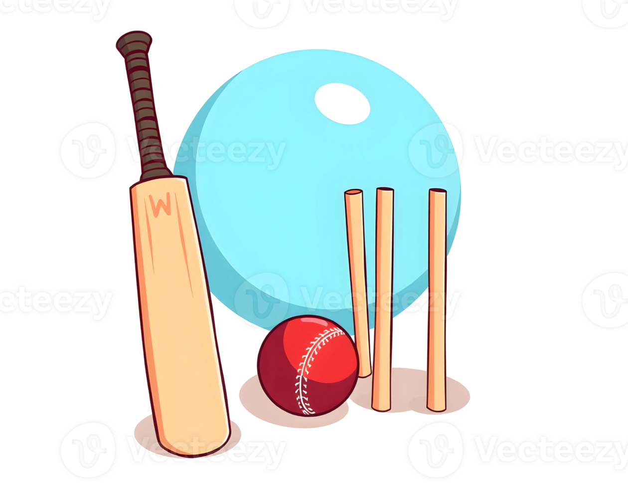 Cricket equipment bat ball and wickets on a transparent background png